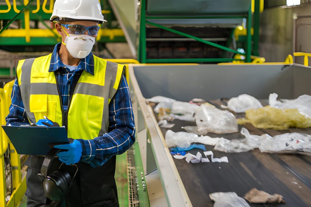 Waste Management Sorting Facility Caucasian Worker Preparing Documentation